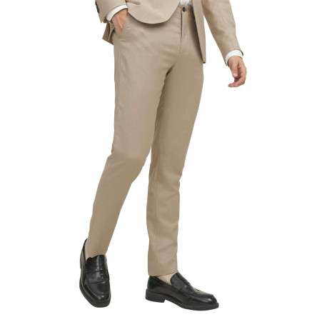 Pantalon de costume en laine mélangée beige avec une coupe slim fit - Image 3