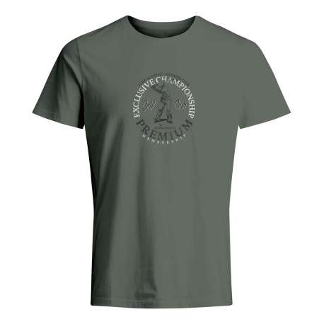 T-shirt en coton kaki avec flocage poitrine coupe regular fit et col rond