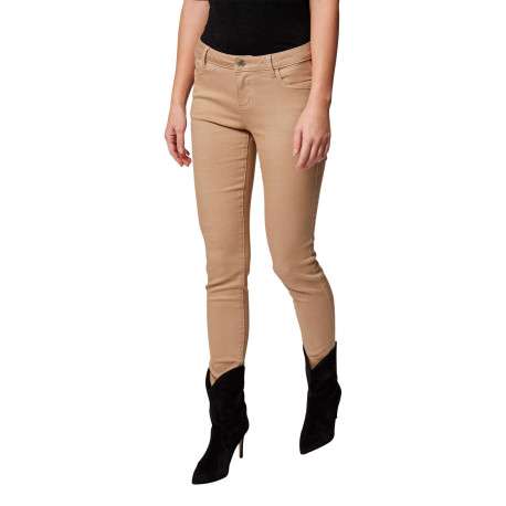 Pantalon 5 Poches beige uni avec une coupe slim et des passants pour ceinture - Image 11