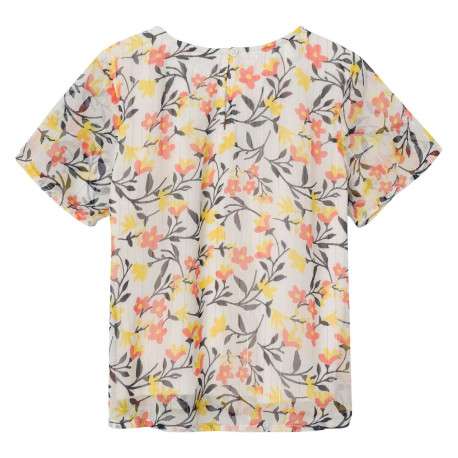 Top blanc fleuri coupe droite avec un col rond et des liserés lurex - Image 2