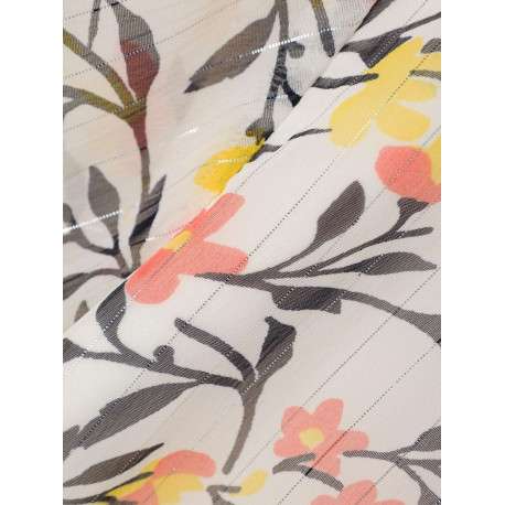 Top blanc fleuri coupe droite avec un col rond et des liserés lurex - Image 3