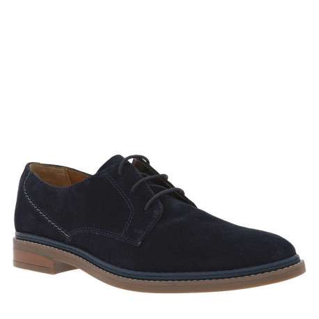 Derbies en cuir nubuck bleu marine avec un talon plat et des lacets ronds - Image 3