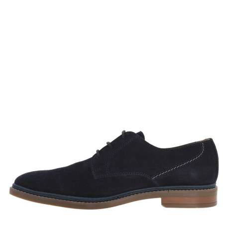 Derbies en cuir nubuck bleu marine avec un talon plat et des lacets ronds
