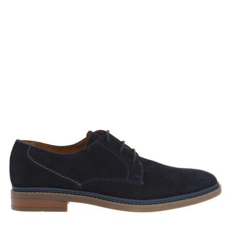 Derbies en cuir nubuck bleu marine avec un talon plat et des lacets ronds - Image 2