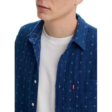 Chemise en coton bleue imprimé avec une coupe regular fit et un col français - Image 3