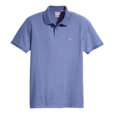 Polo en coton marine chiné avec une coupe droite et un col boutonné
