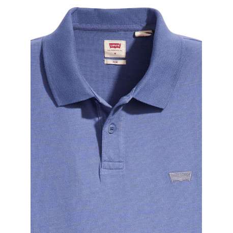 Polo en coton marine chiné avec une coupe droite et un col boutonné - Image 4