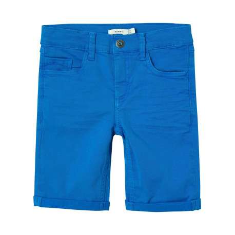 Short en coton bleu électrique uni avec une coupe droite et des poches