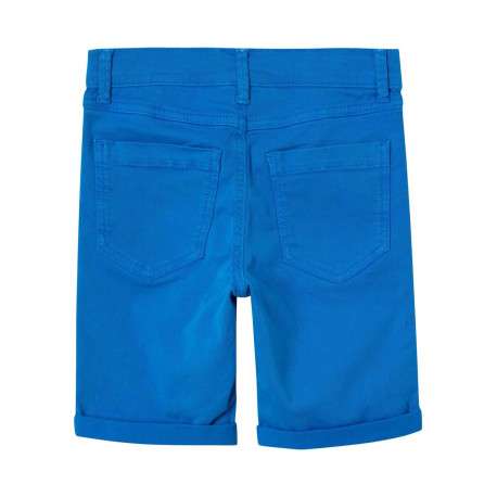 Short en coton bleu électrique uni avec une coupe droite et des poches - Image 2