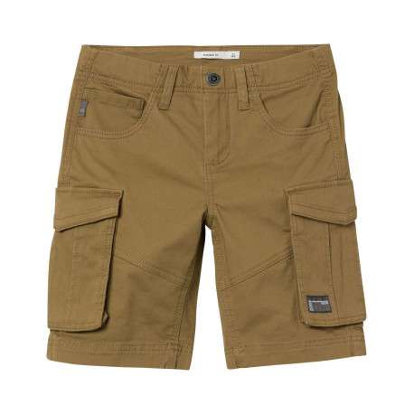 Short en coton camel uni avec une coupe cargo et plusieurs poches