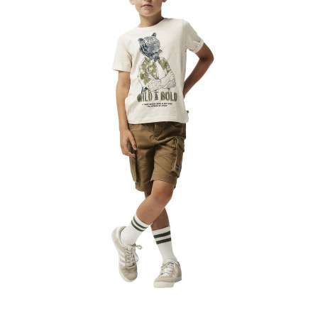 Short en coton camel uni avec une coupe cargo et plusieurs poches - Image 3