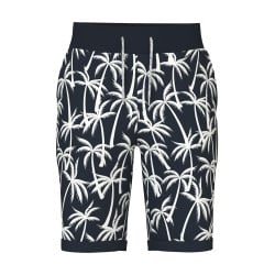 Short jogging en coton marine imprimé de palmiers avec une coupe droite