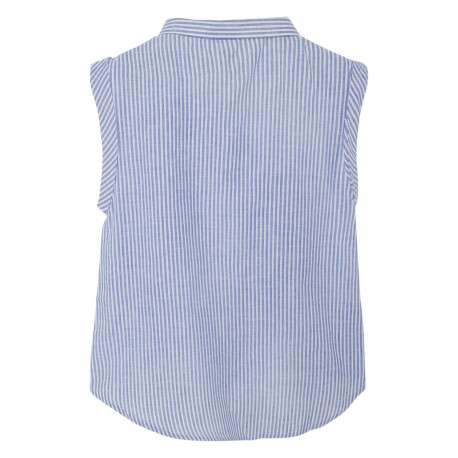 Chemisier en coton bleu rayé avec une coupe droite et un col italien - Image 2