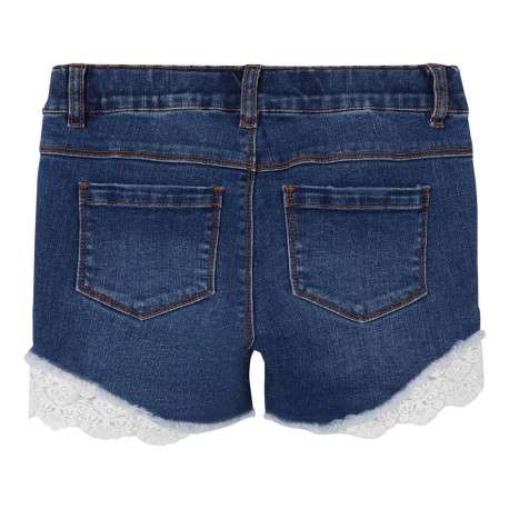 Short en coton mélangé indigo uni avec une coupe droite et de la dentelle - Image 2
