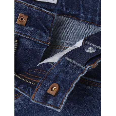 Short en coton mélangé indigo uni avec une coupe droite et de la dentelle - Image 3