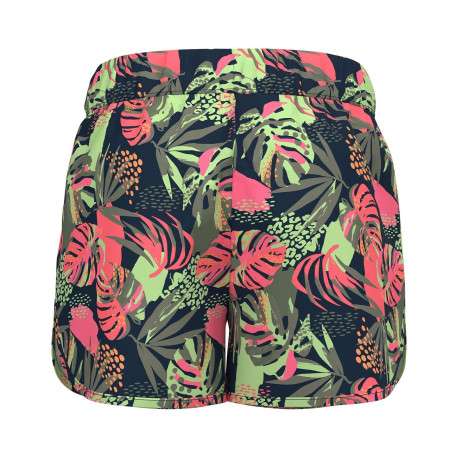 Short marine imprimé avec des feuilles à coupe droite et taille élastiquée - Image 2