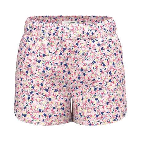 Short blanc imprimé avec des fleurs à taille élastiquée et coupe droite
