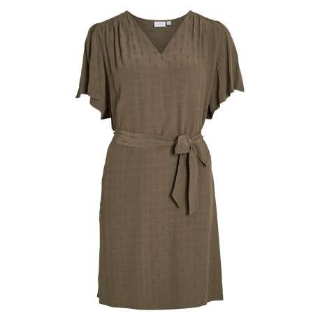 Robe courte kaki unie avec une coupe regular fit un col v et à manches courtes