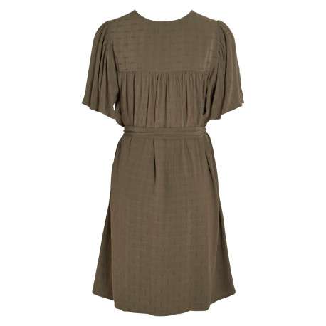 Robe courte kaki unie avec une coupe regular fit un col v et à manches courtes - Image 2