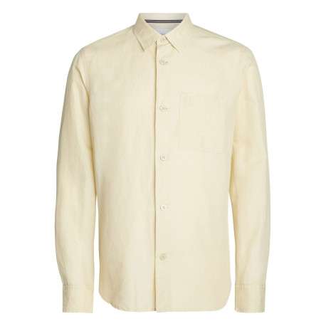 Chemise en coton et lin mélangé tilleul avec une coupe slim et un col français