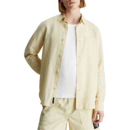 Chemise en coton et lin mélangé tilleul avec une coupe slim et un col français - Image 2