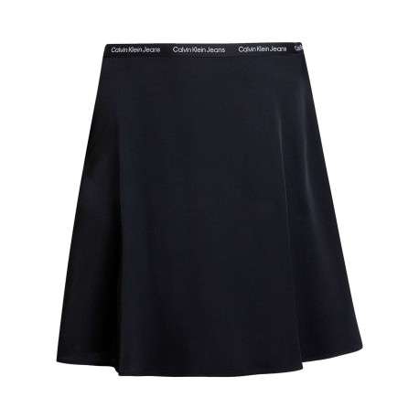 Jupe courte noire unie avec taille logotypée et une coupe patineuse
