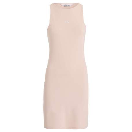 Robe courte rose unie avec une coupe près du corps un col rond et sans manches