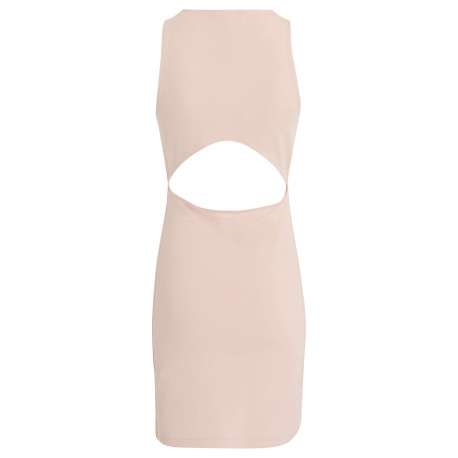 Robe courte rose unie avec une coupe près du corps un col rond et sans manches - Image 5