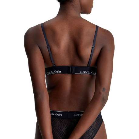 Soutien-gorge noir uni avec des bretelles et détail en dentelle - Image 3