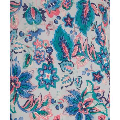 Blouse bleue imprimée de fleurs avec un col italien et des manches courtes - Image 4