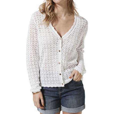 Cardigan blanc uni avec une coupe droite et des manches longues - Image 2