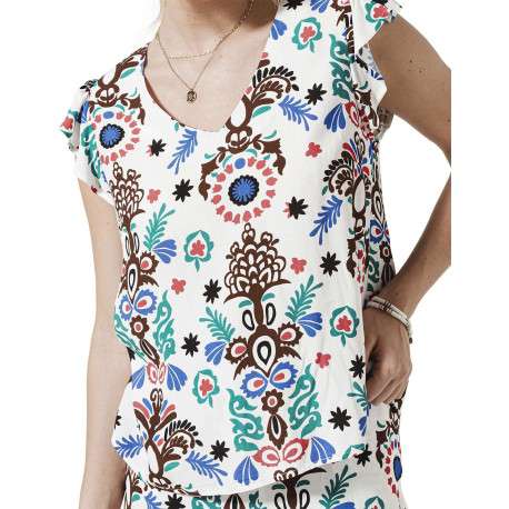 Blouse blanche imprimée abstrait sans manches avec une coupe droite - Image 4