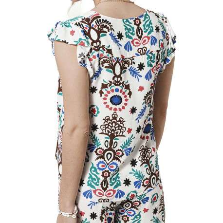 Blouse blanche imprimée abstrait sans manches avec une coupe droite - Image 5
