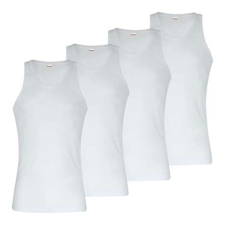 Lot de 4 débardeurs en coton blancs unis avec un col rond et près du corps