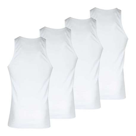 Lot de 4 débardeurs en coton blancs unis avec un col rond et près du corps - Image 2