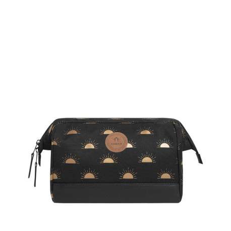 Trousse de toilette noire imprimée et à fermeture zippée double tirette
