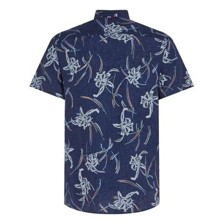 Chemise en lin marine fleurie avec une coupe slim et un col anglais - Image 2