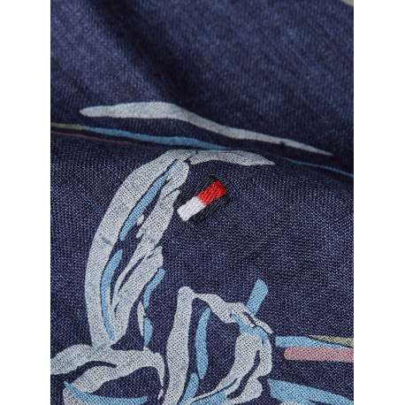 Chemise en lin marine fleurie avec une coupe slim et un col anglais - Image 5