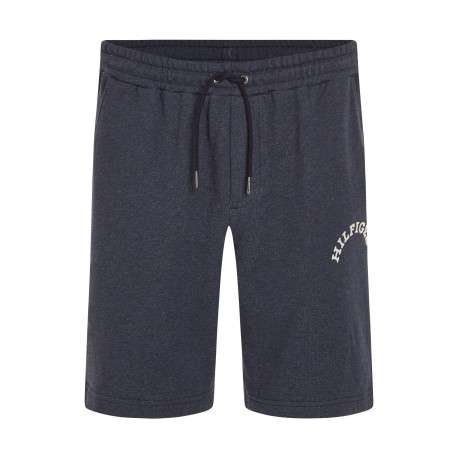 Short jogging en coton marine uni avec une coupe droite et nom floqué