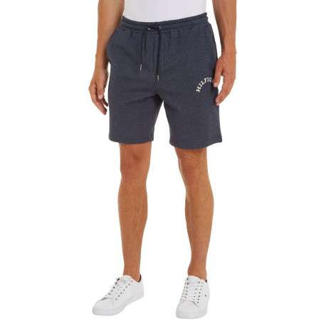 Short jogging en coton marine uni avec une coupe droite et nom floqué - Image 3
