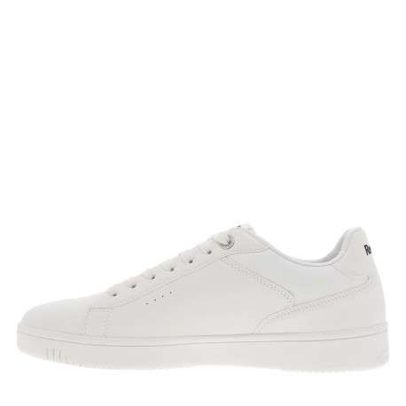 Baskets basses tennis blanches avec détail logotypé et des lacets plats