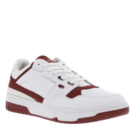 Baskets basses tennis en cuir bordeaux et blanches avec des lacets plats - Image 3