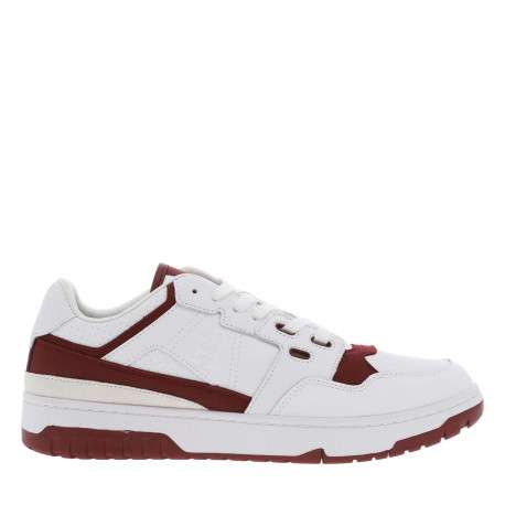 Baskets basses tennis en cuir bordeaux et blanches avec des lacets plats - Image 2
