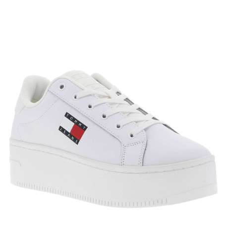 Baskets basses tennis en cuir blanches avec semelle plateforme et lacets plats - Image 3