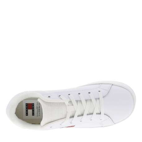 Baskets basses tennis en cuir blanches avec semelle plateforme et lacets plats - Image 4