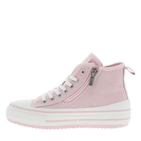 Baskets montantes en toile rose à semelle plateau avec lacets plats et zip