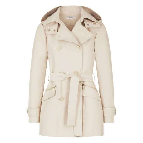 Trench coat beige uni avec une coupe droite et un col à capuche - Image 7