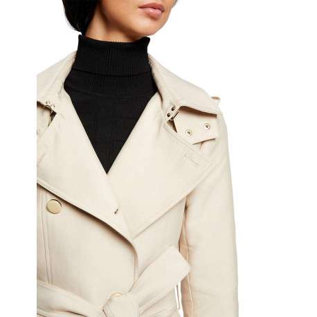 Trench coat beige uni avec une coupe droite et un col à capuche - Image 10