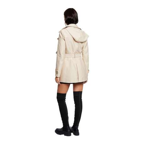 Trench coat beige uni avec une coupe droite et un col à capuche - Image 11
