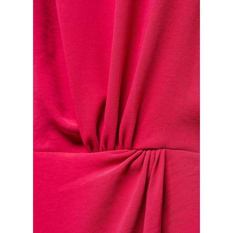 Robe courte fuchsia avec coupe fluide col montant et à manches courtes - Image 2